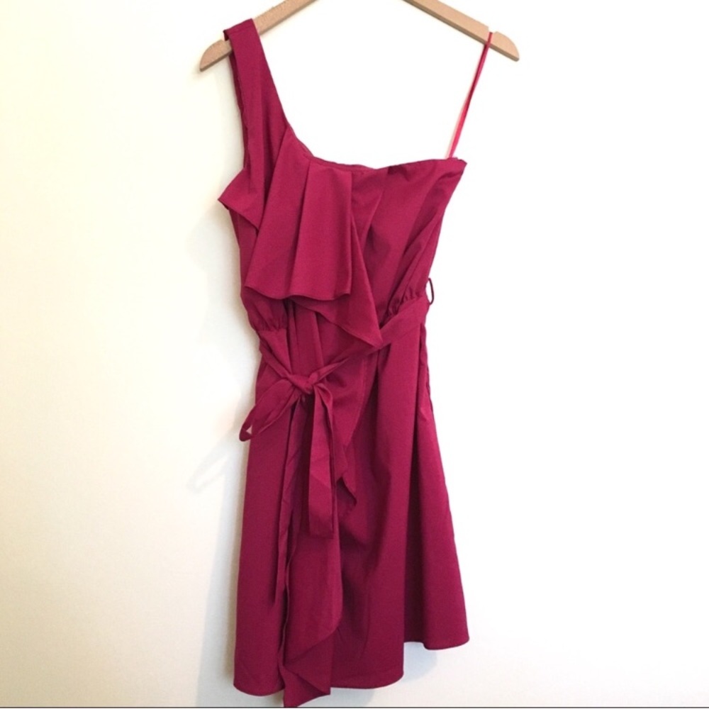 Francesca’s Rosebud One-Shoulder Ruffle Dress